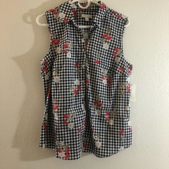Charter Club Floral Check print button down top 12 - Picture 3 of 5